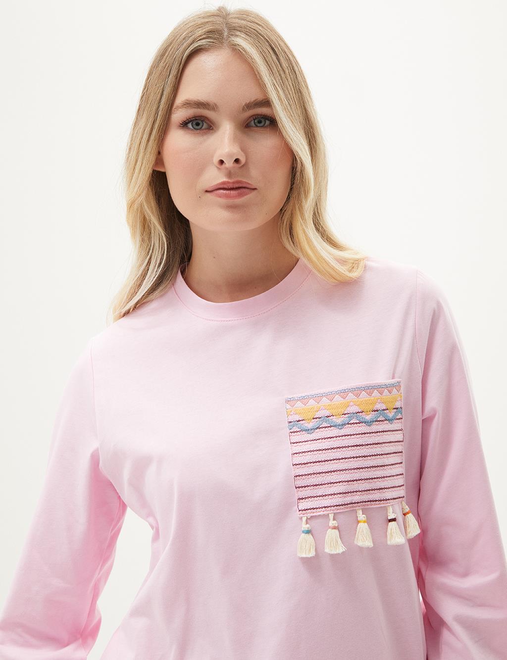 Püskül Detaylı Sweatshirt Şeker Pembe