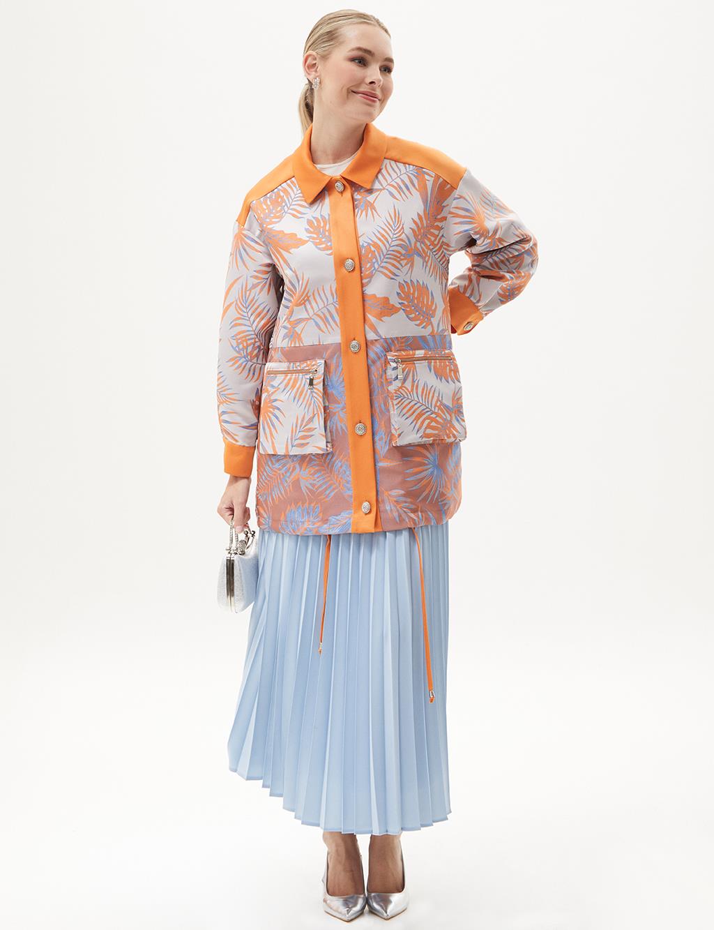 Floral Pattern Jacquard Jacket Orange