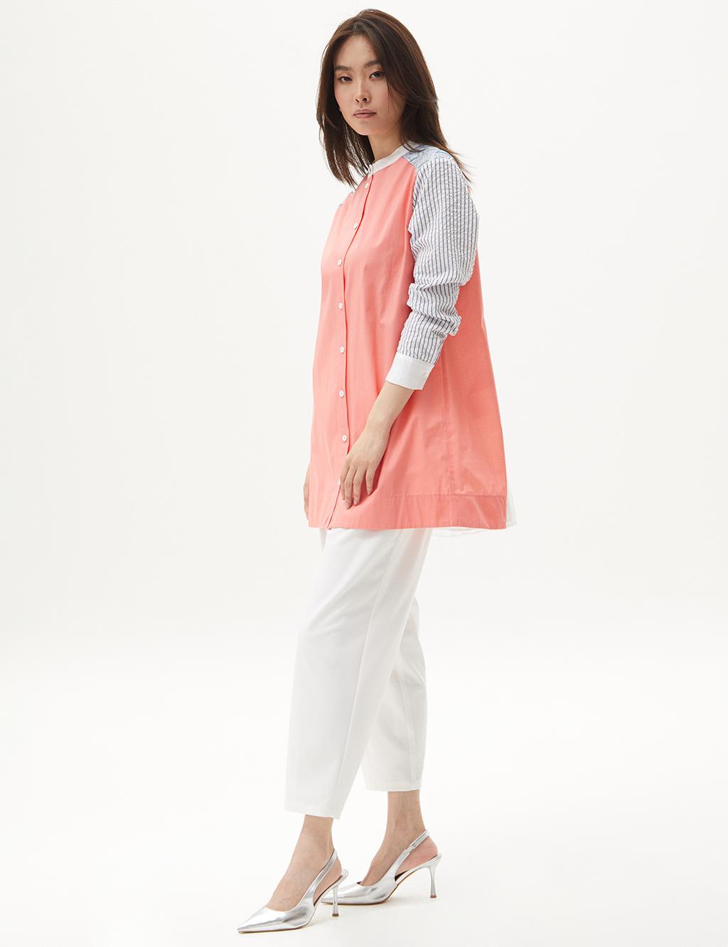 Pleated Back Panel Tunic Shell Pink