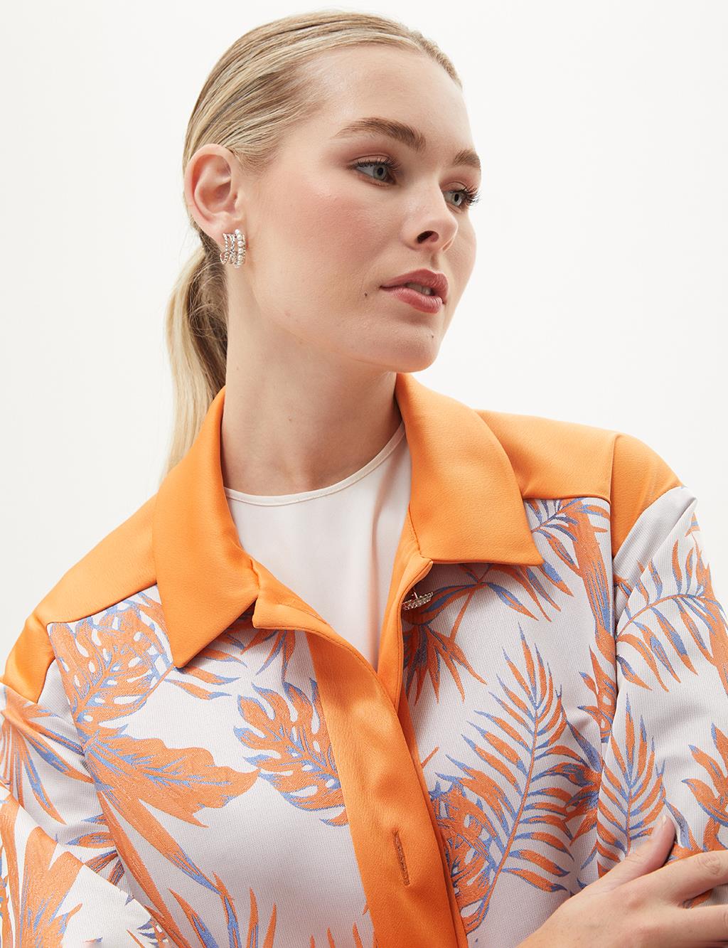 Floral Pattern Jacquard Jacket Orange