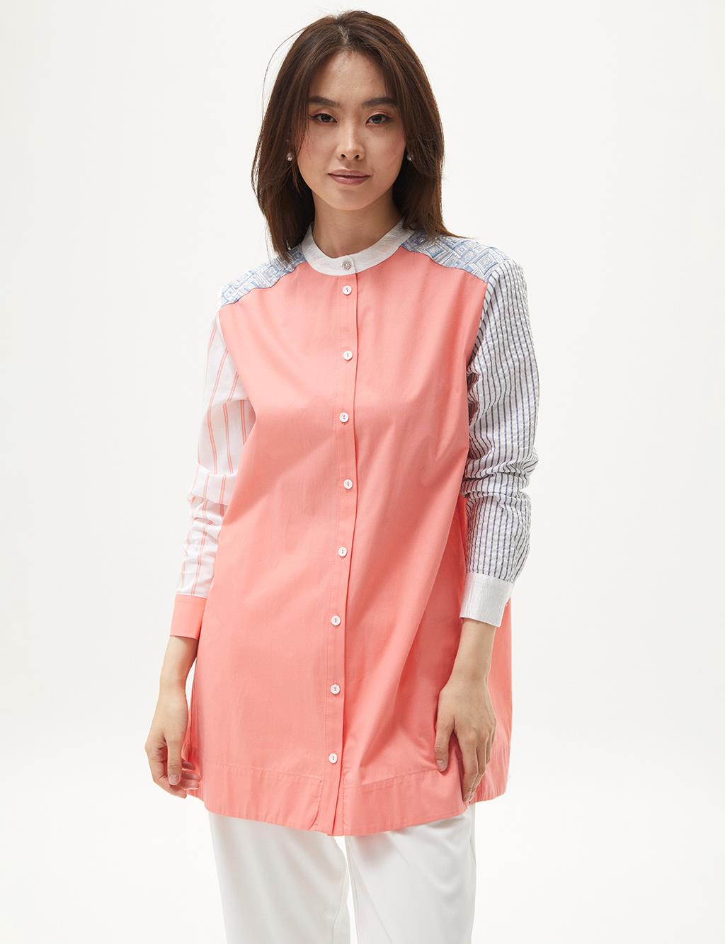 Pleated Back Panel Tunic Shell Pink