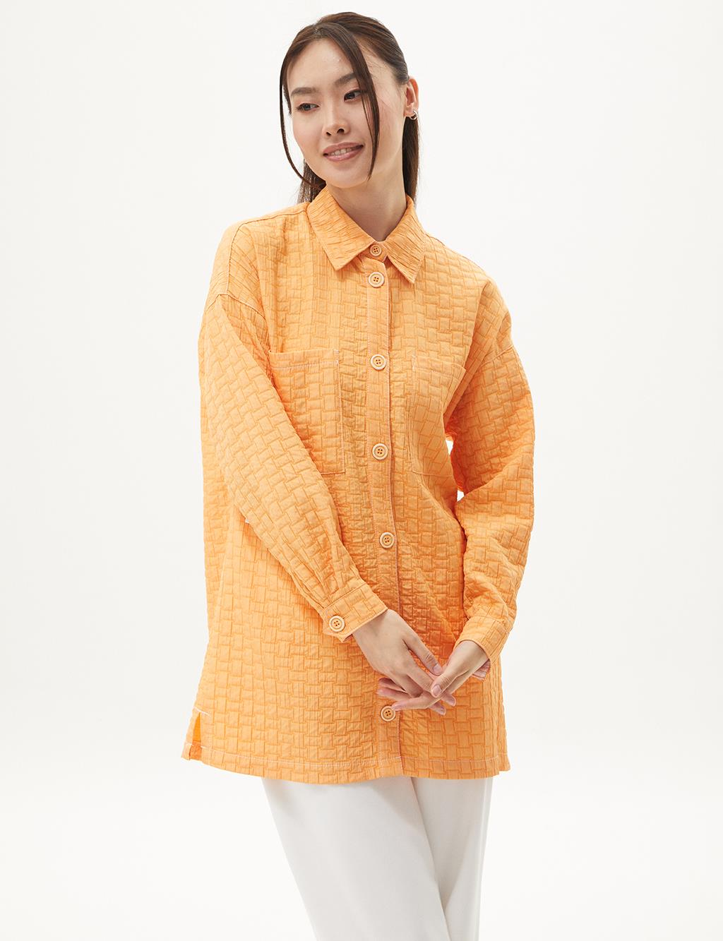 Accessory Detailed Waffle Jacket Light Orange