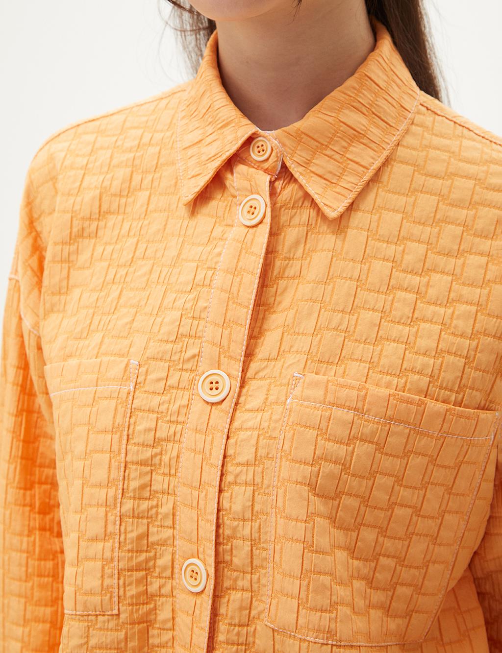 Accessory Detailed Waffle Jacket Light Orange