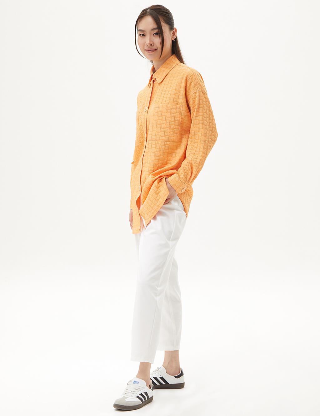 Accessory Detailed Waffle Jacket Light Orange