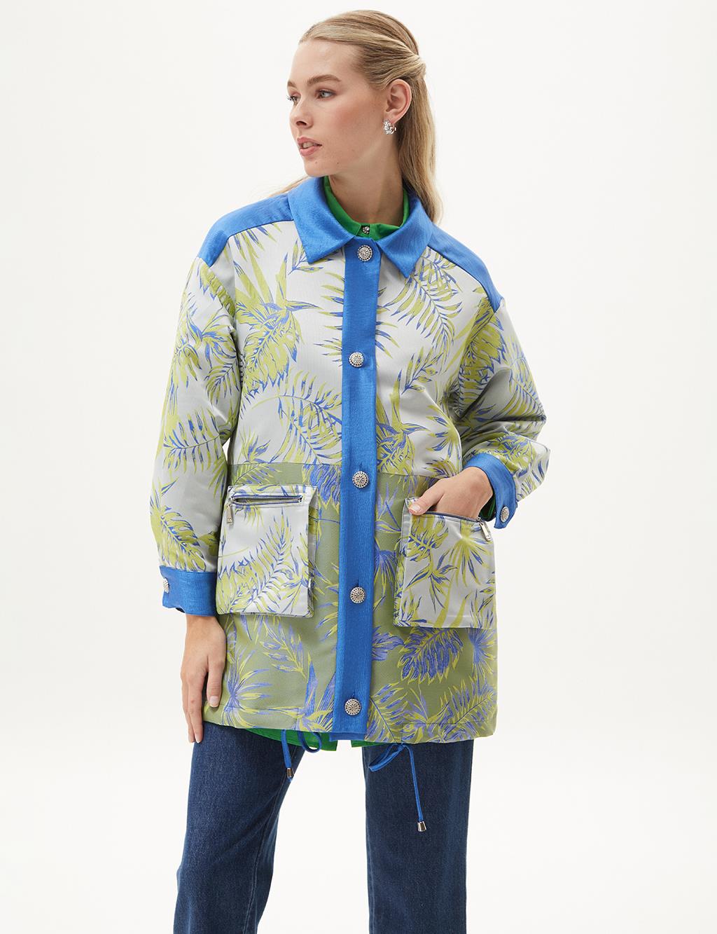 Floral Pattern Jacquard Jacket Pistachio Green