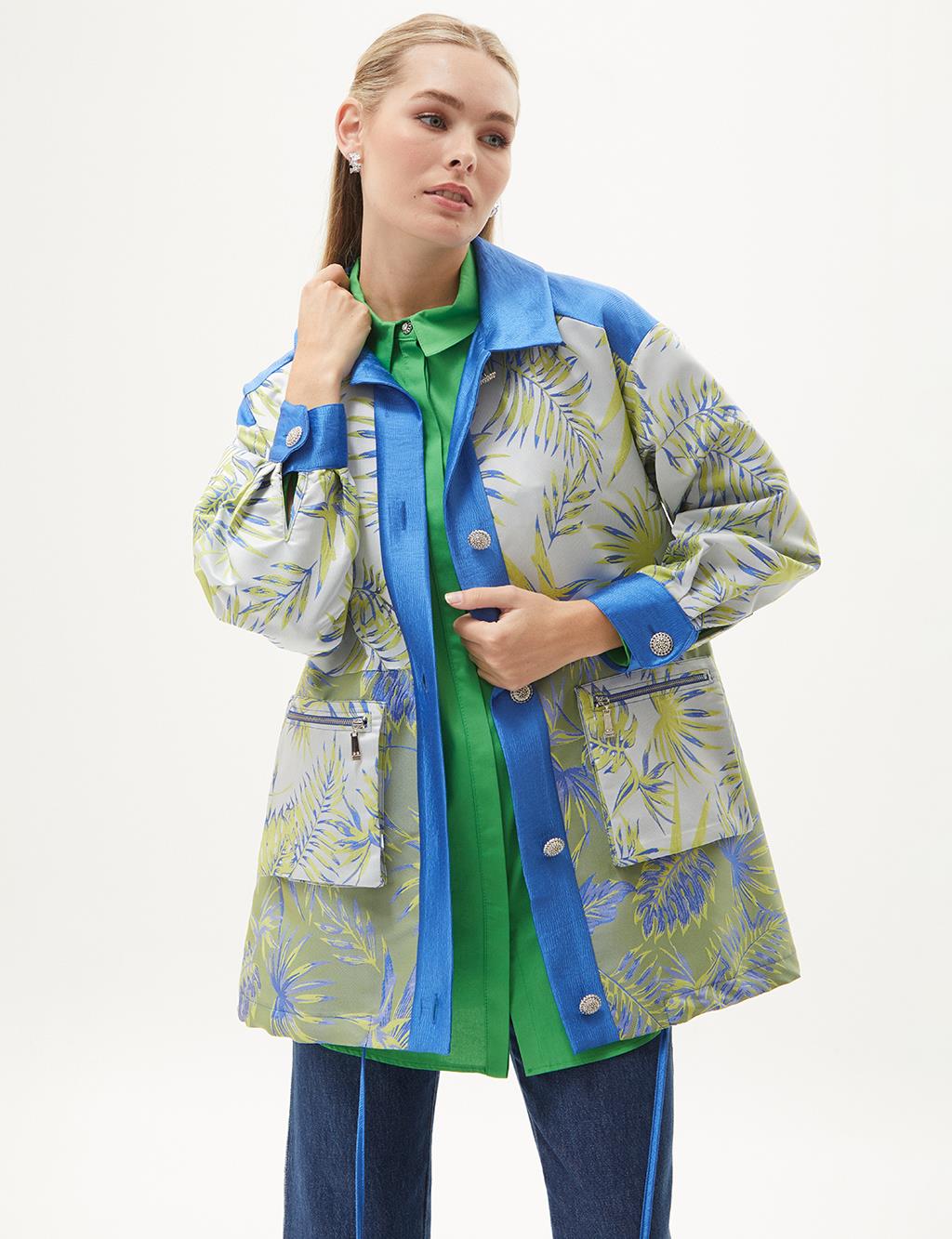 Floral Pattern Jacquard Jacket Pistachio Green