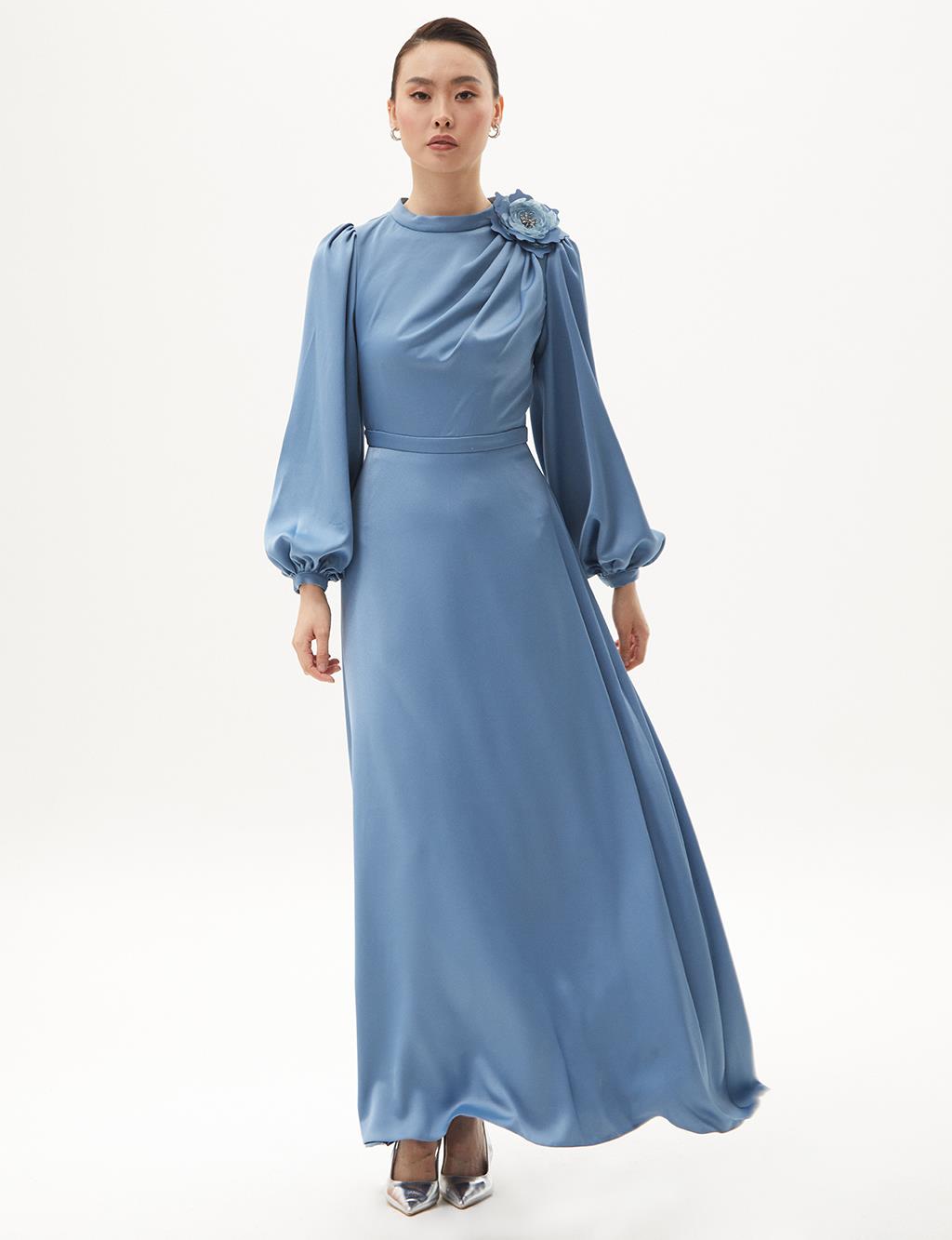 Rose Motif Satin Dress Crown Blue