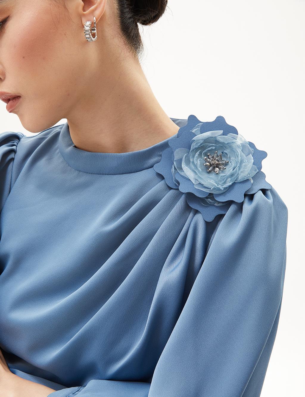 Rose Motif Satin Dress Crown Blue