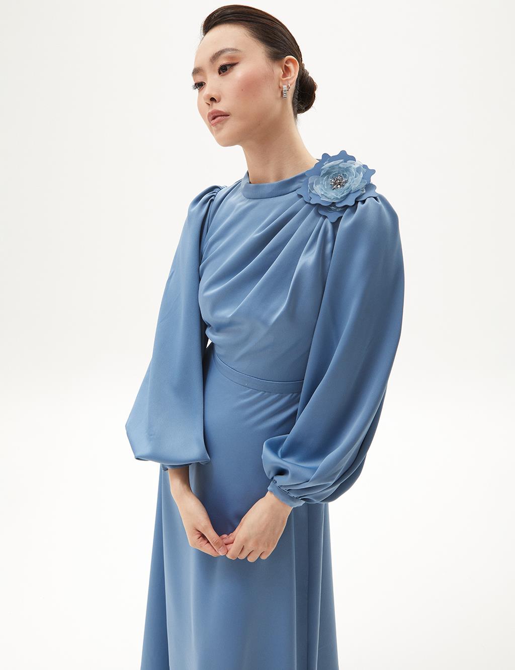 Rose Motif Satin Dress Crown Blue