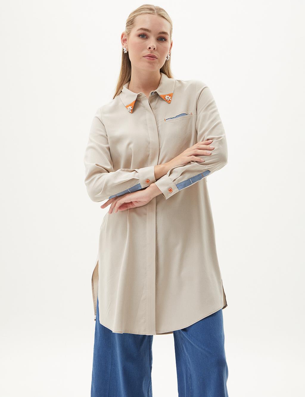 Stone-Embellished Rayon Tunic 