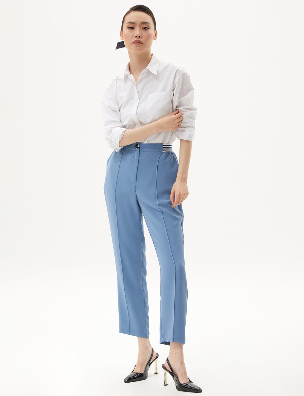 Pleated Carrot Pants with Ribbon Detail Crown Blue