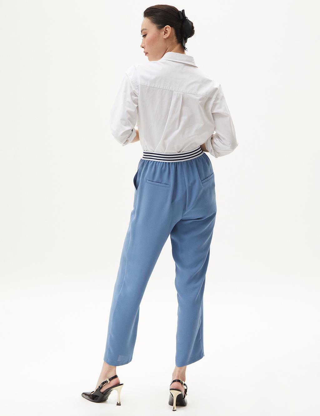 Pleated Carrot Pants with Ribbon Detail Crown Blue