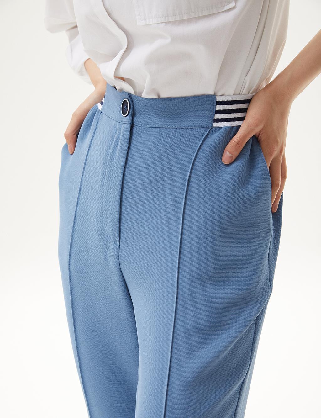 Pleated Carrot Pants with Ribbon Detail Crown Blue