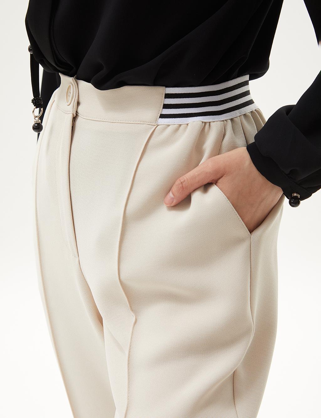 Piping Detailed Carrot Trousers Cream