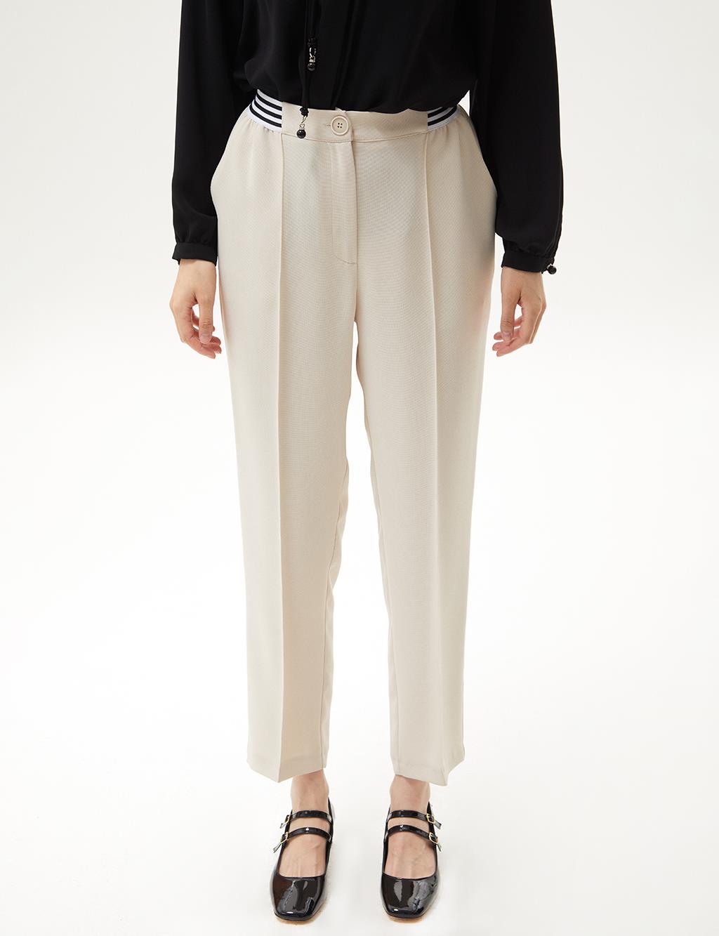 Piping Detailed Carrot Trousers Cream