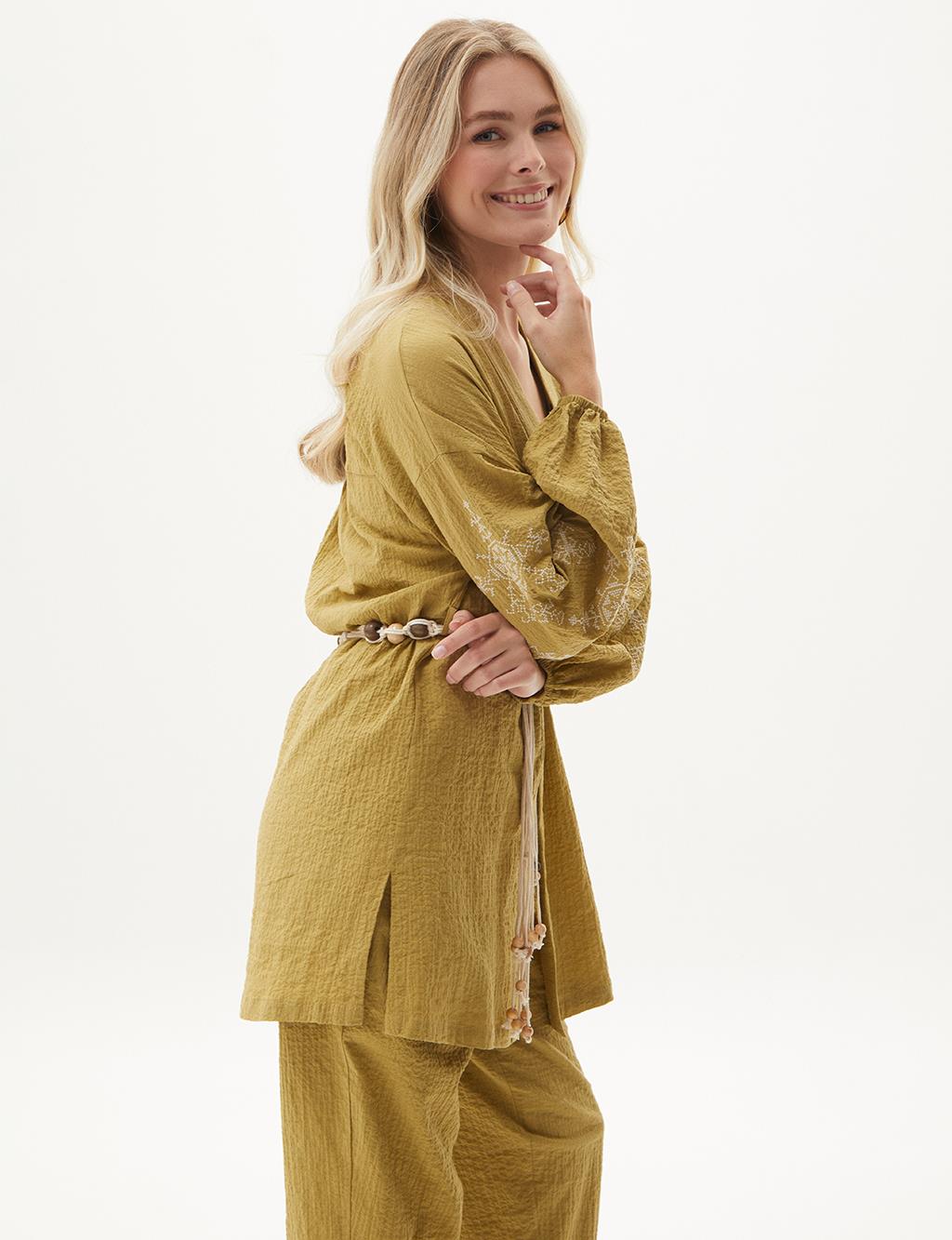 Embroidered Double Suit Khaki