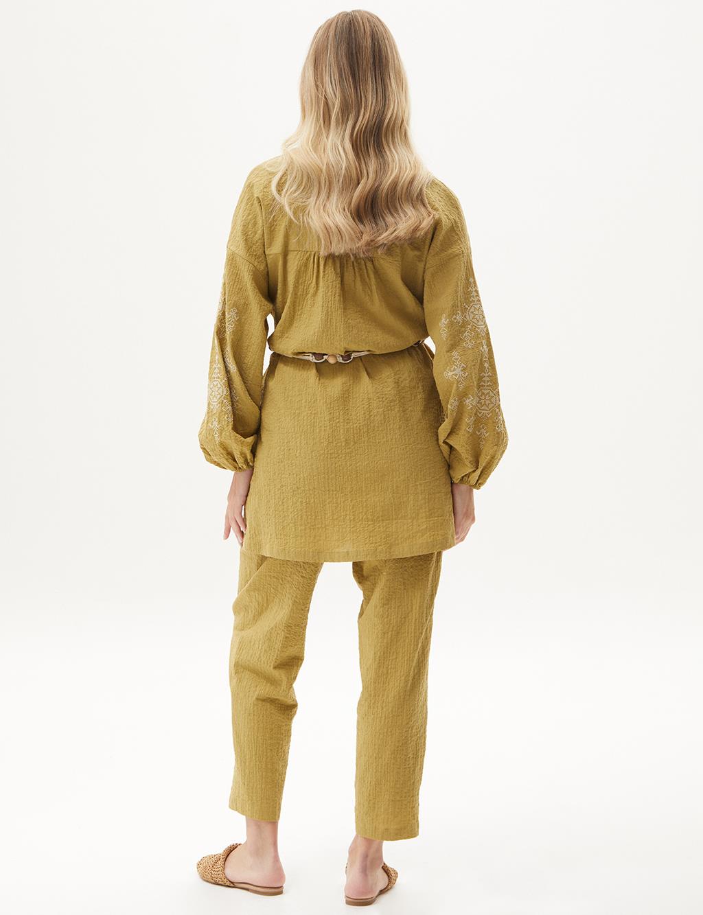 Embroidered Double Suit Khaki