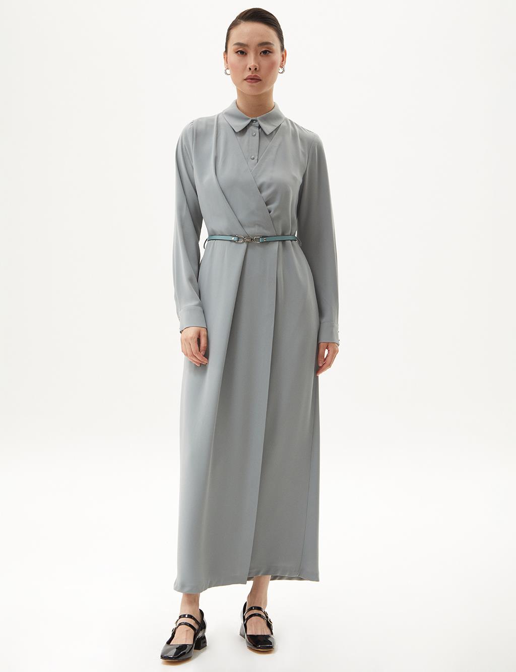 Half Patch Pleated Dress Mint