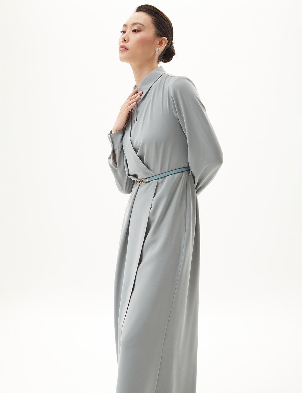 Half Patch Pleated Dress Mint