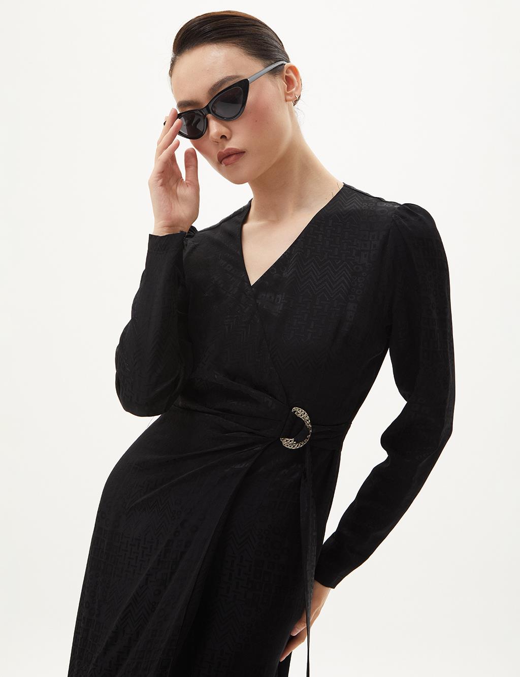 Stylish Dress Black with Metal Buckle Detail