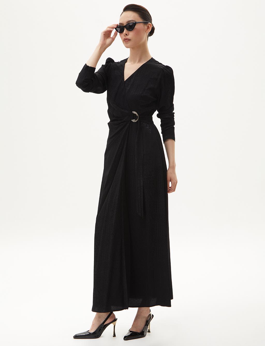 Stylish Dress Black with Metal Buckle Detail