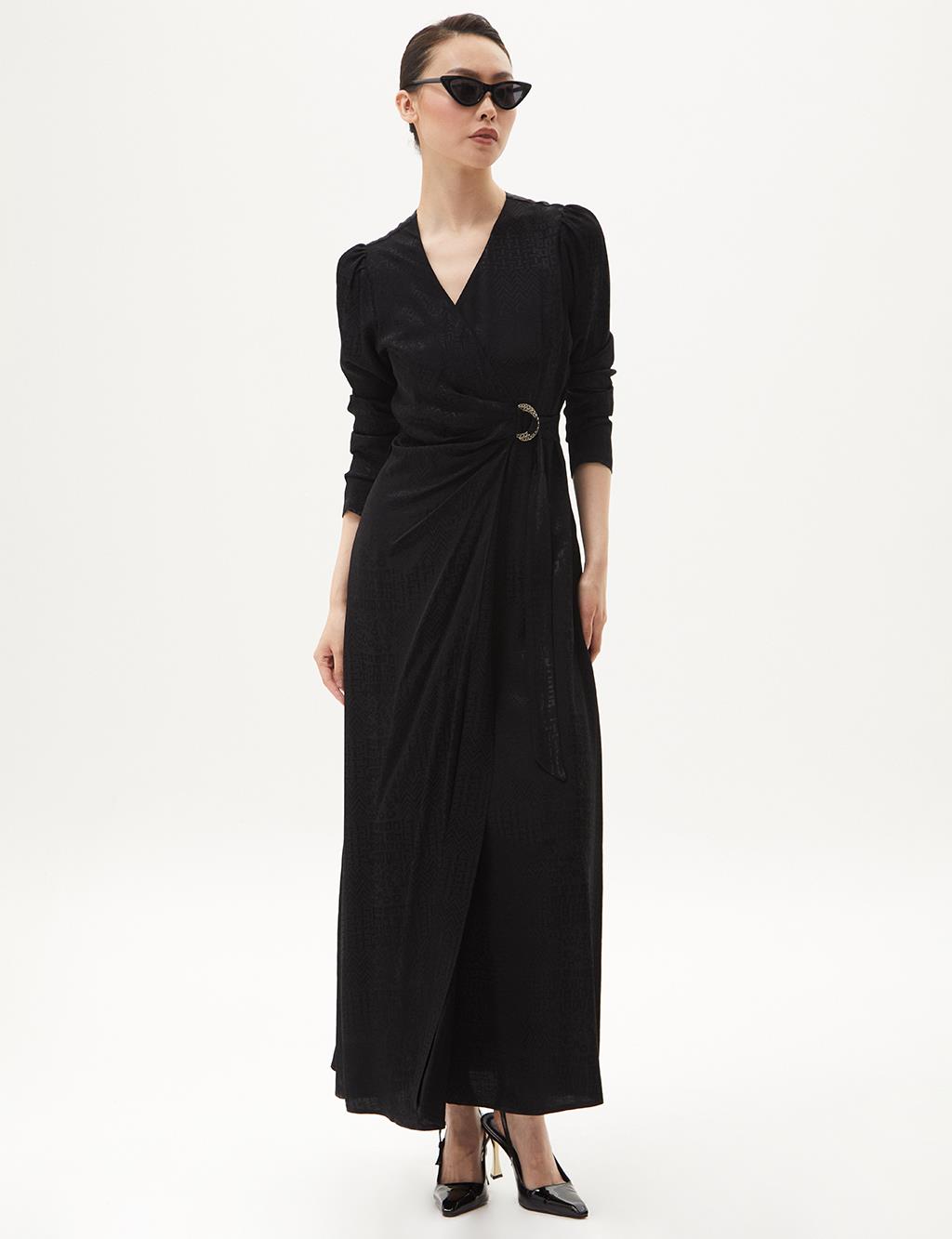 Stylish Dress Black with Metal Buckle Detail