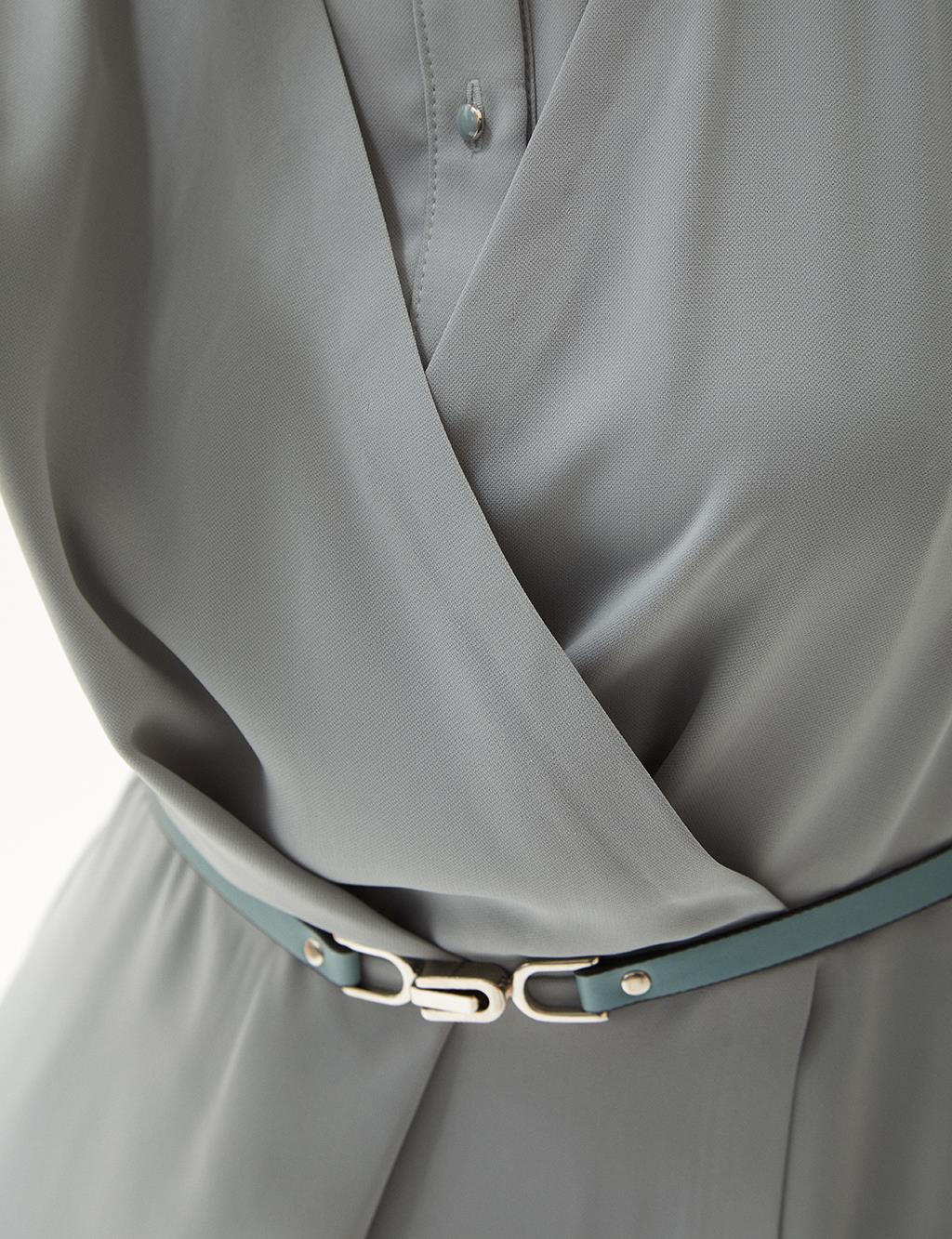 Half Patch Pleated Dress Mint