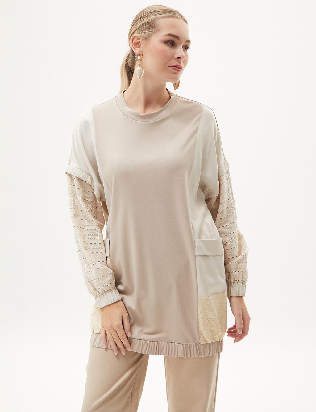 Torba Cepli Brode Sweatshirt Taş