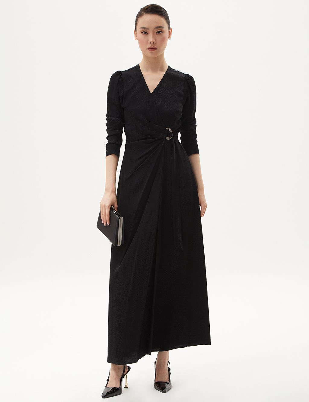 Stylish Dress Black with Metal Buckle Detail