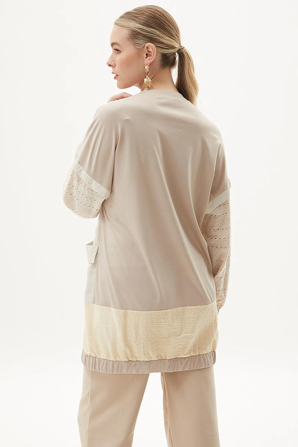  Pouch Pocket Embroidered Sweatshirt Stone