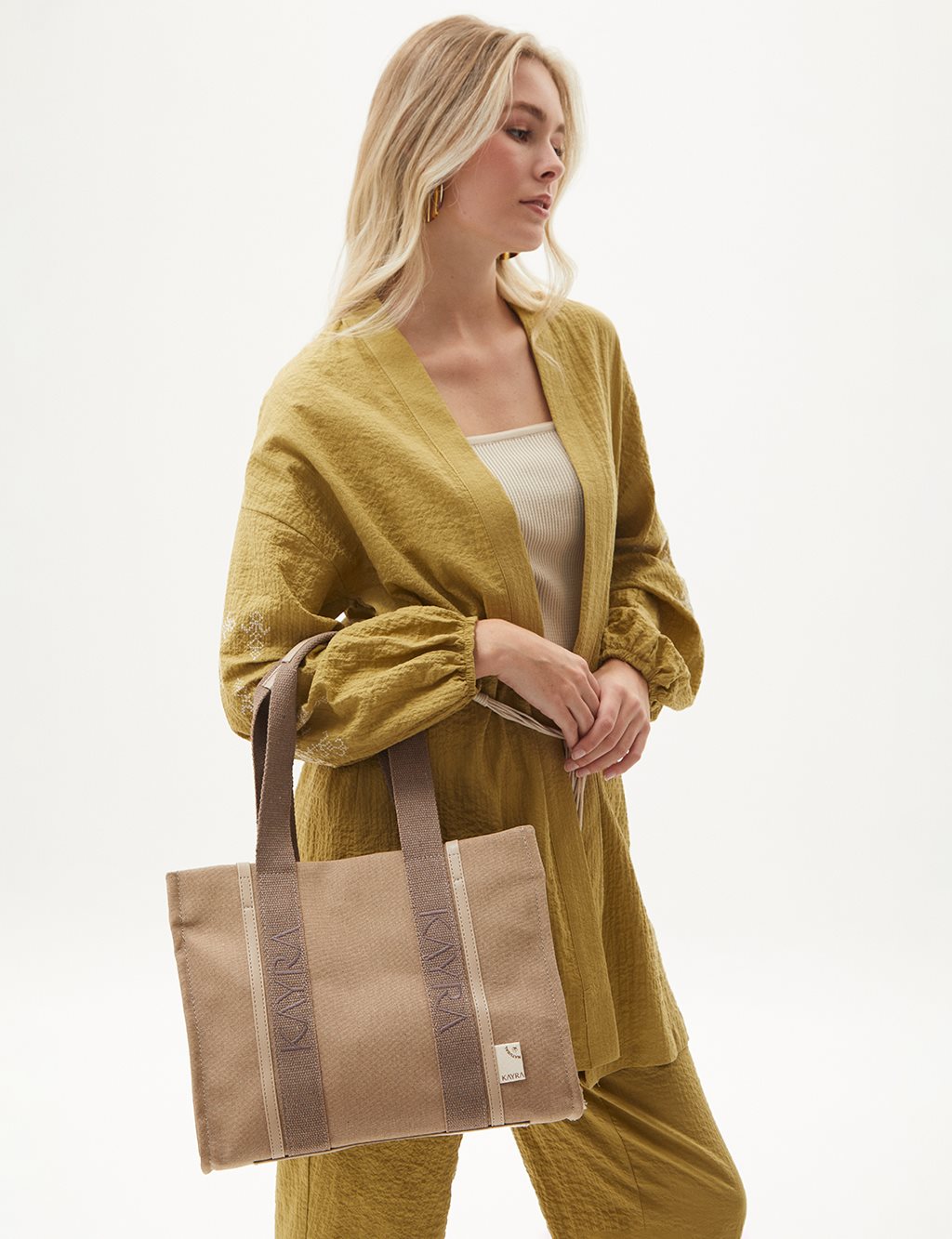 Dokuma Askılı Kanvas Tote Çanta Bej-Vizon