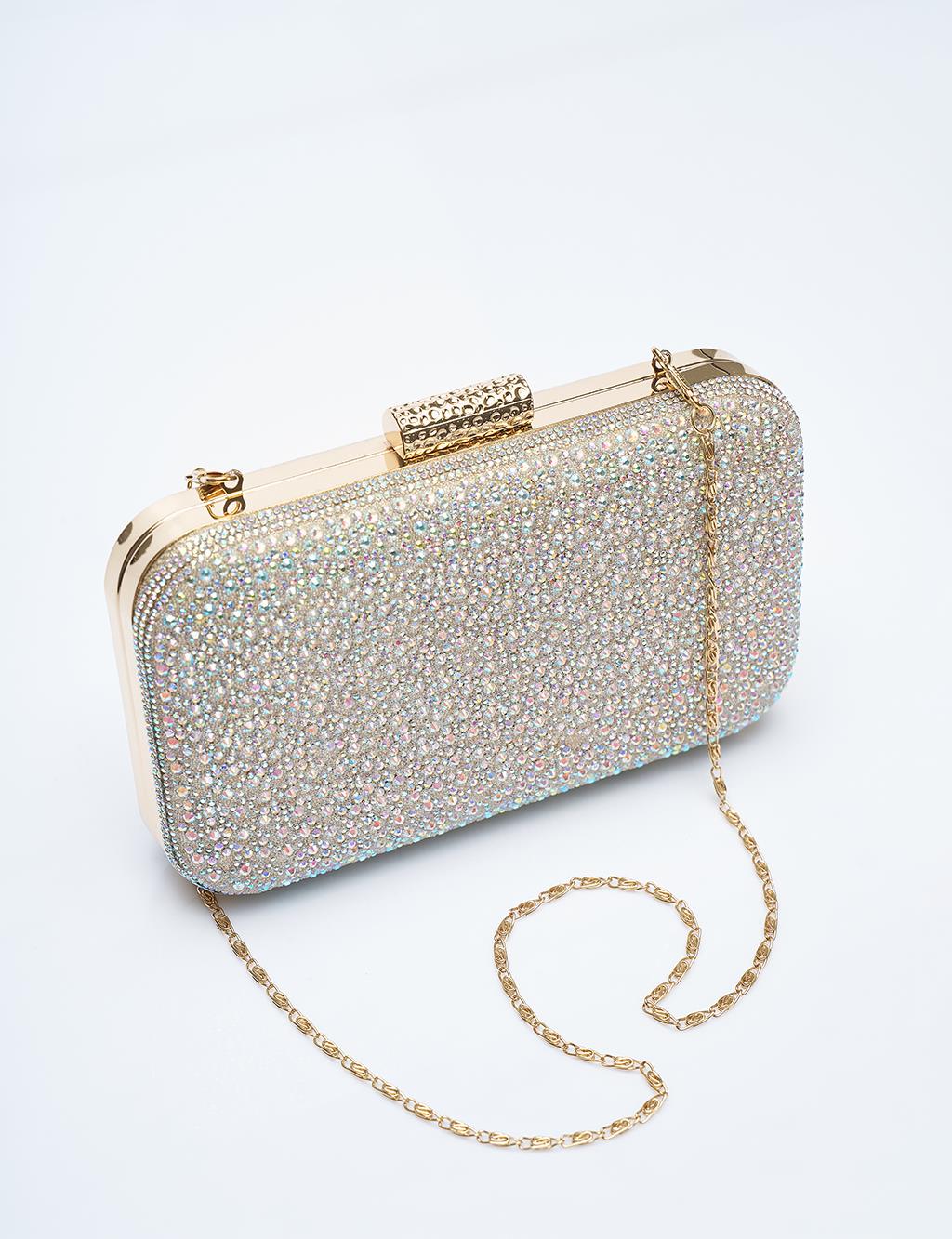 Stone-embellished Portfolio Bag Gold