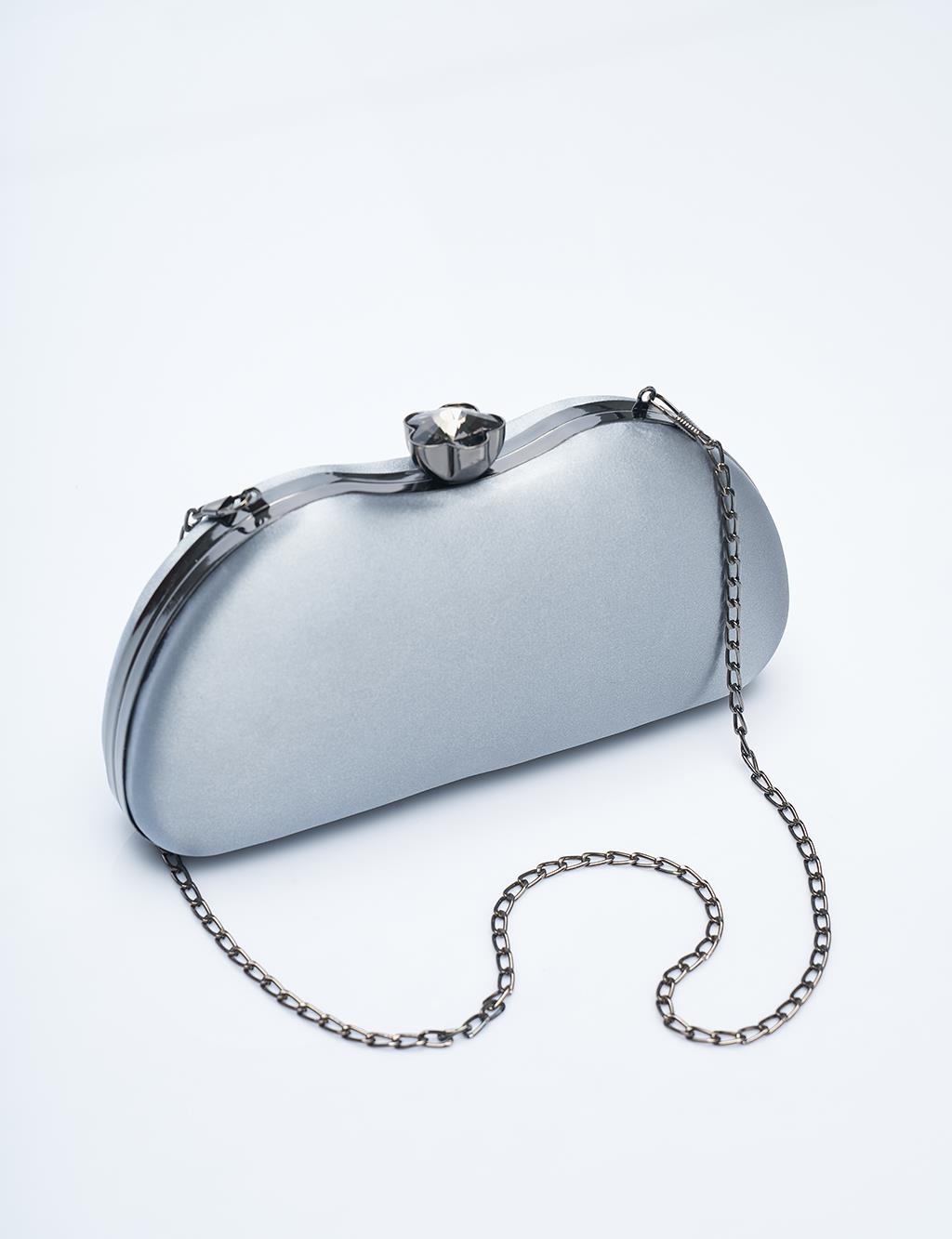 Stone-embellished Satin Portfolio Bag Gray