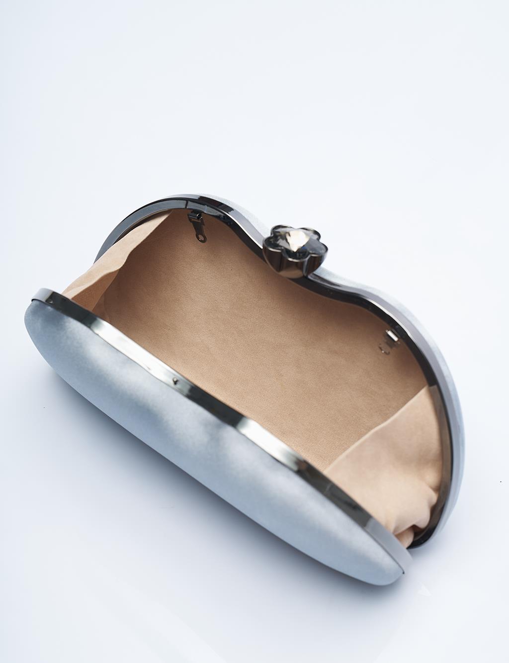 Stone-embellished Satin Portfolio Bag Gray