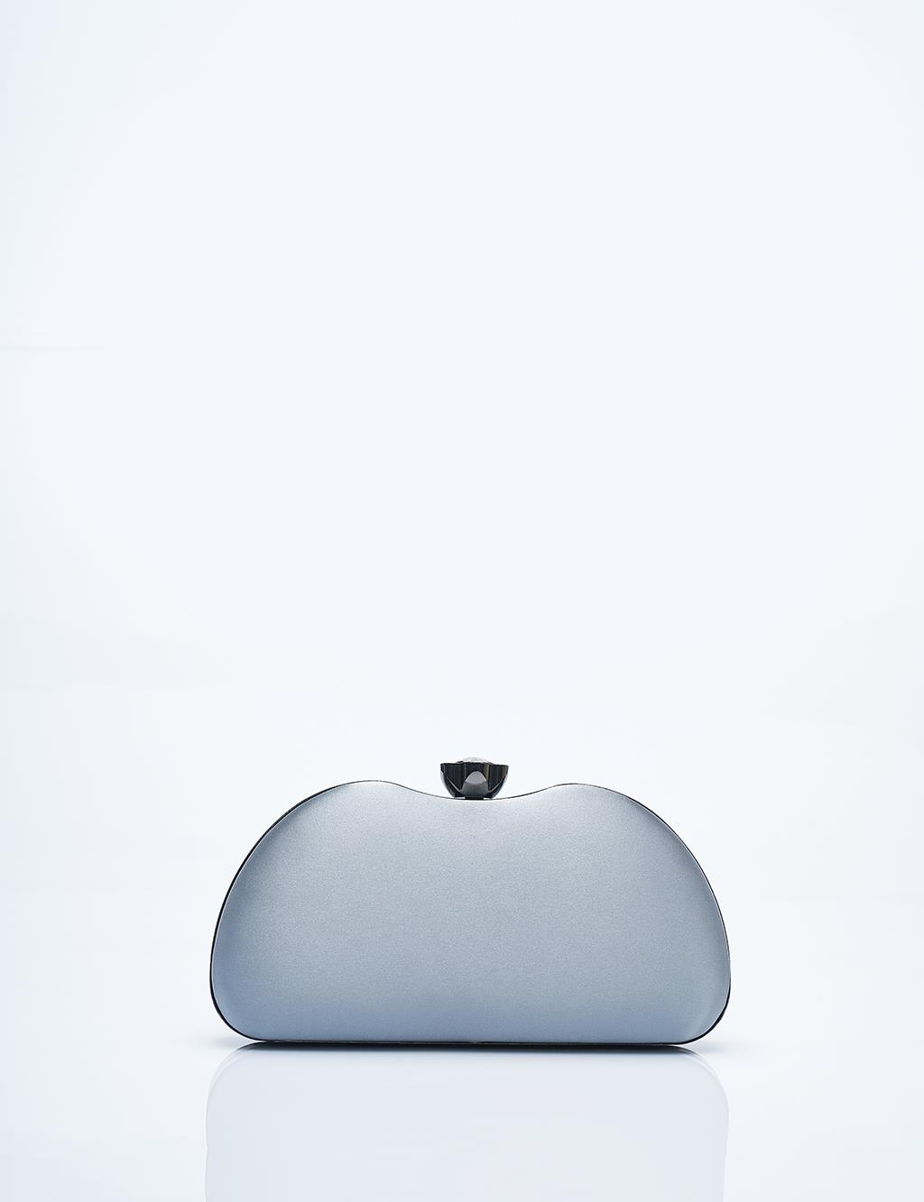 Stone-embellished Satin Portfolio Bag Gray