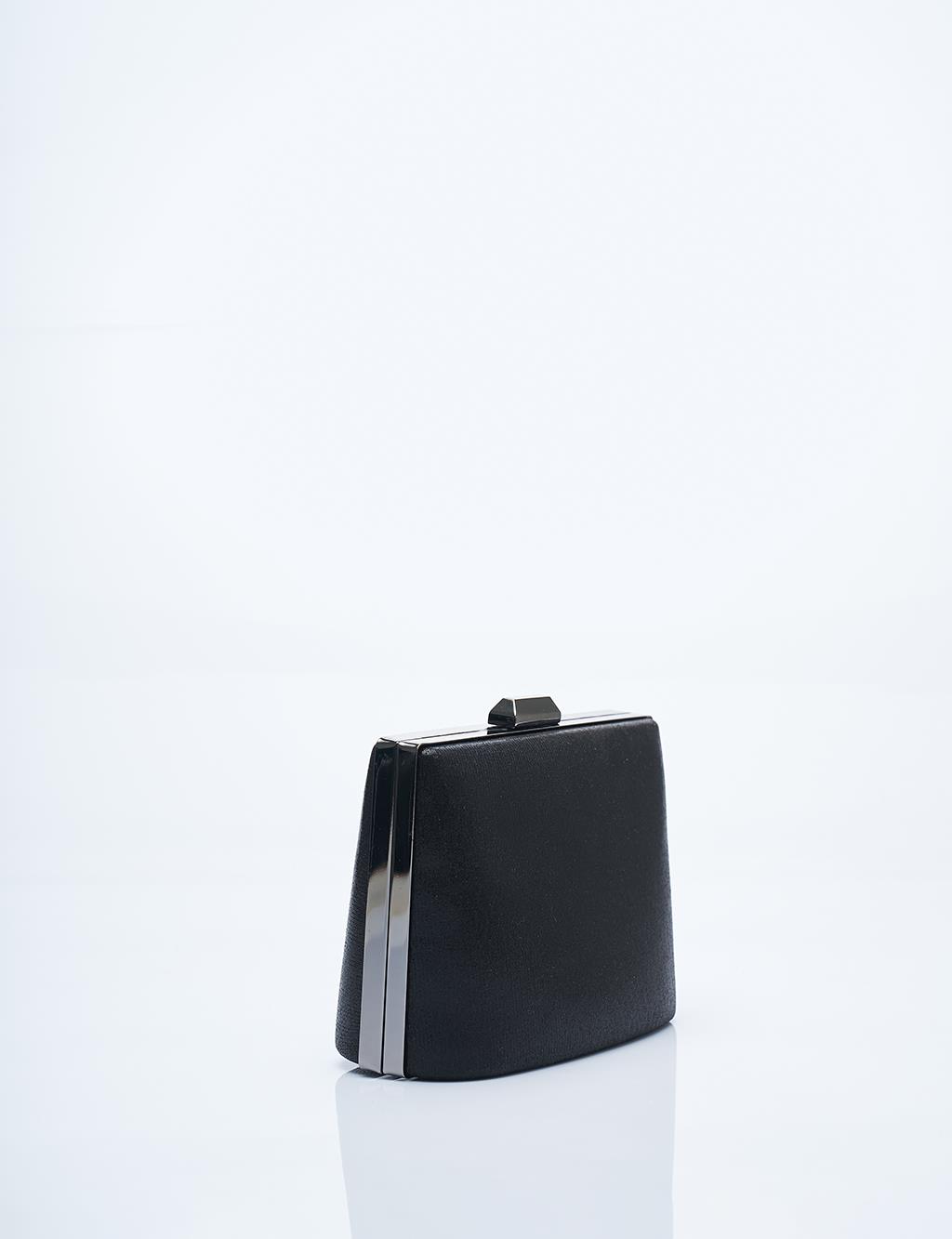 Metal Saplı Parlak Saten Çanta Siyah