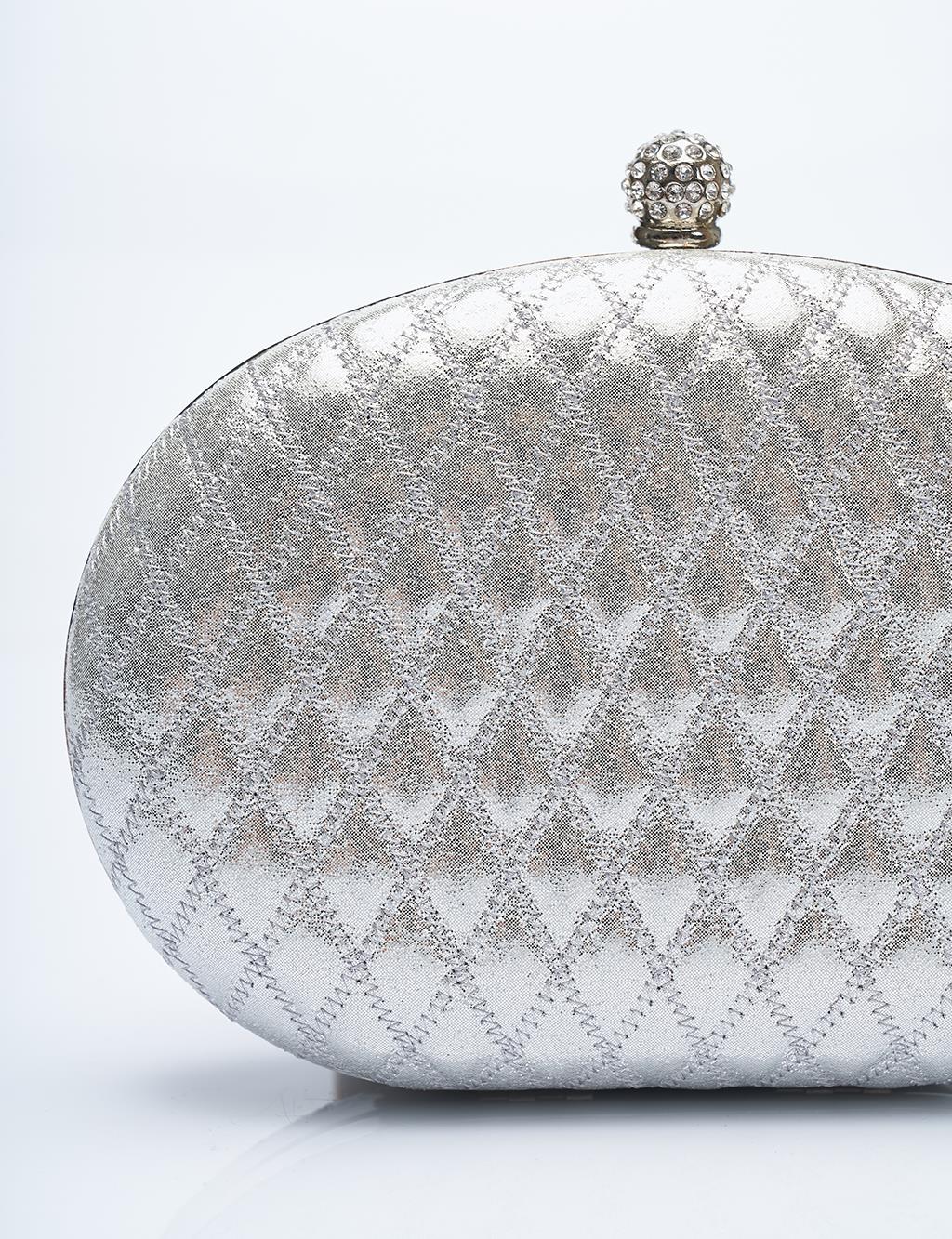 Kapitone Desenli Portföy Çanta Gümüş 