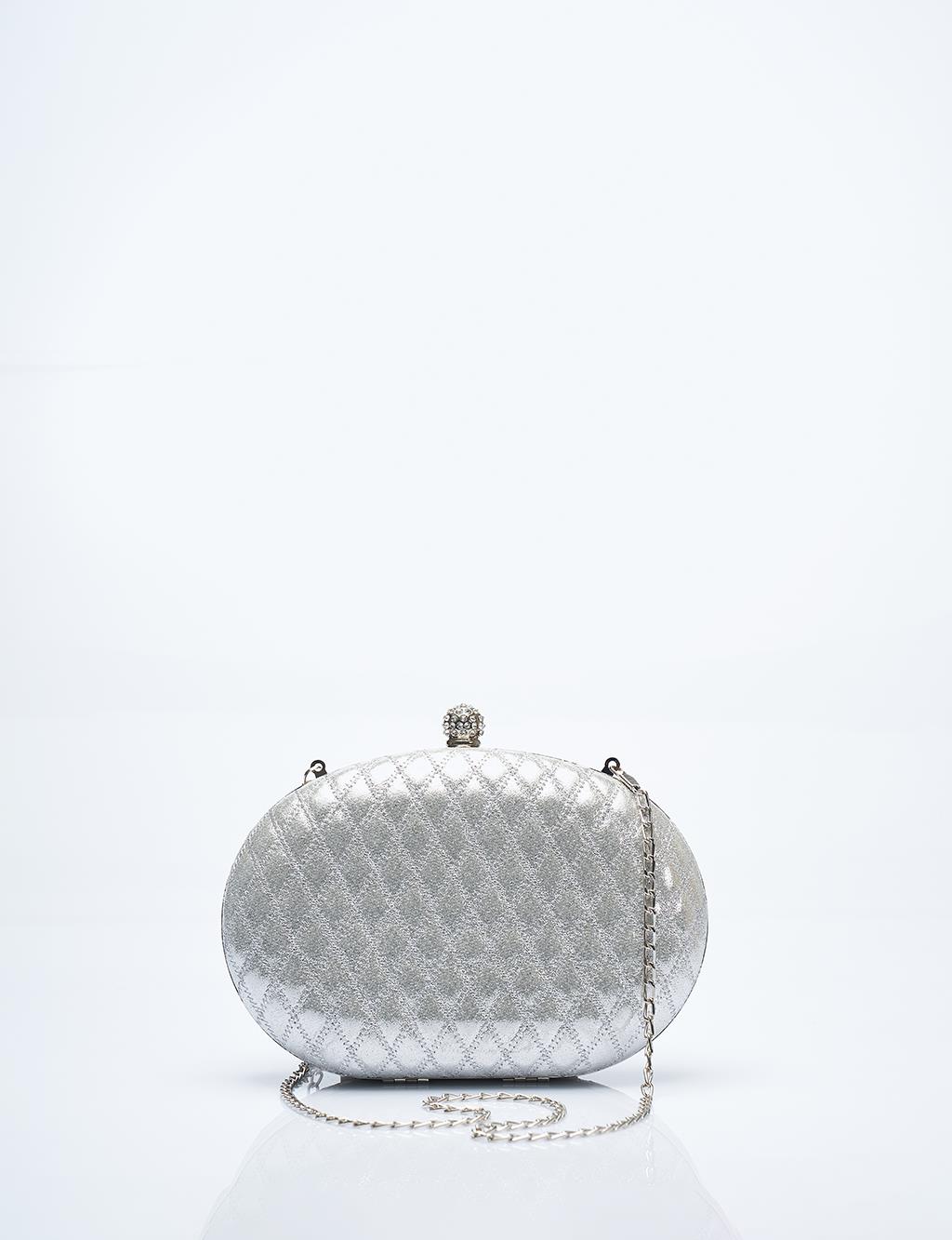 Kapitone Desenli Portföy Çanta Gümüş 