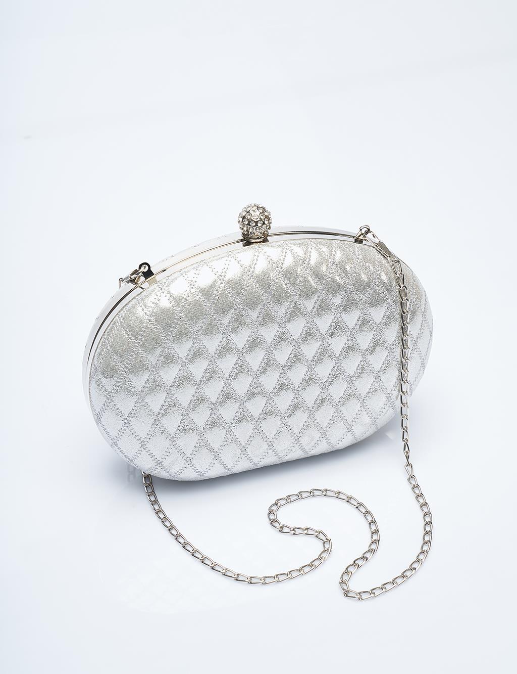 Kapitone Desenli Portföy Çanta Gümüş 