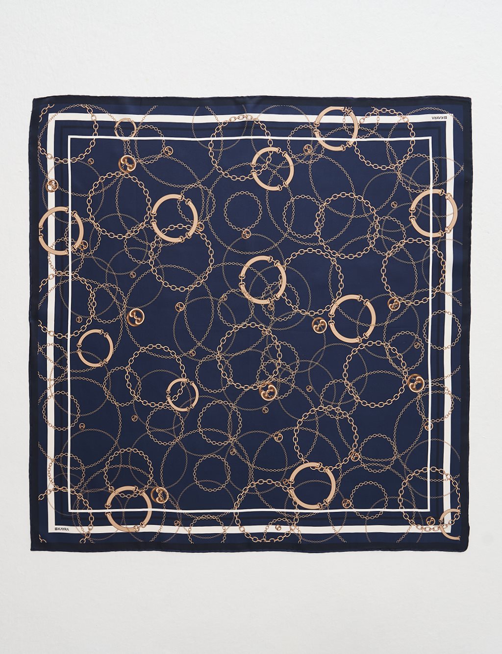 Chain Pattern Silk Scarf Navy Blue