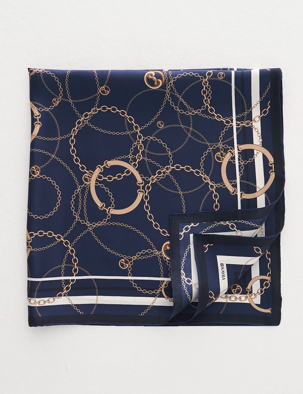 Chain Pattern Silk Scarf Navy Blue