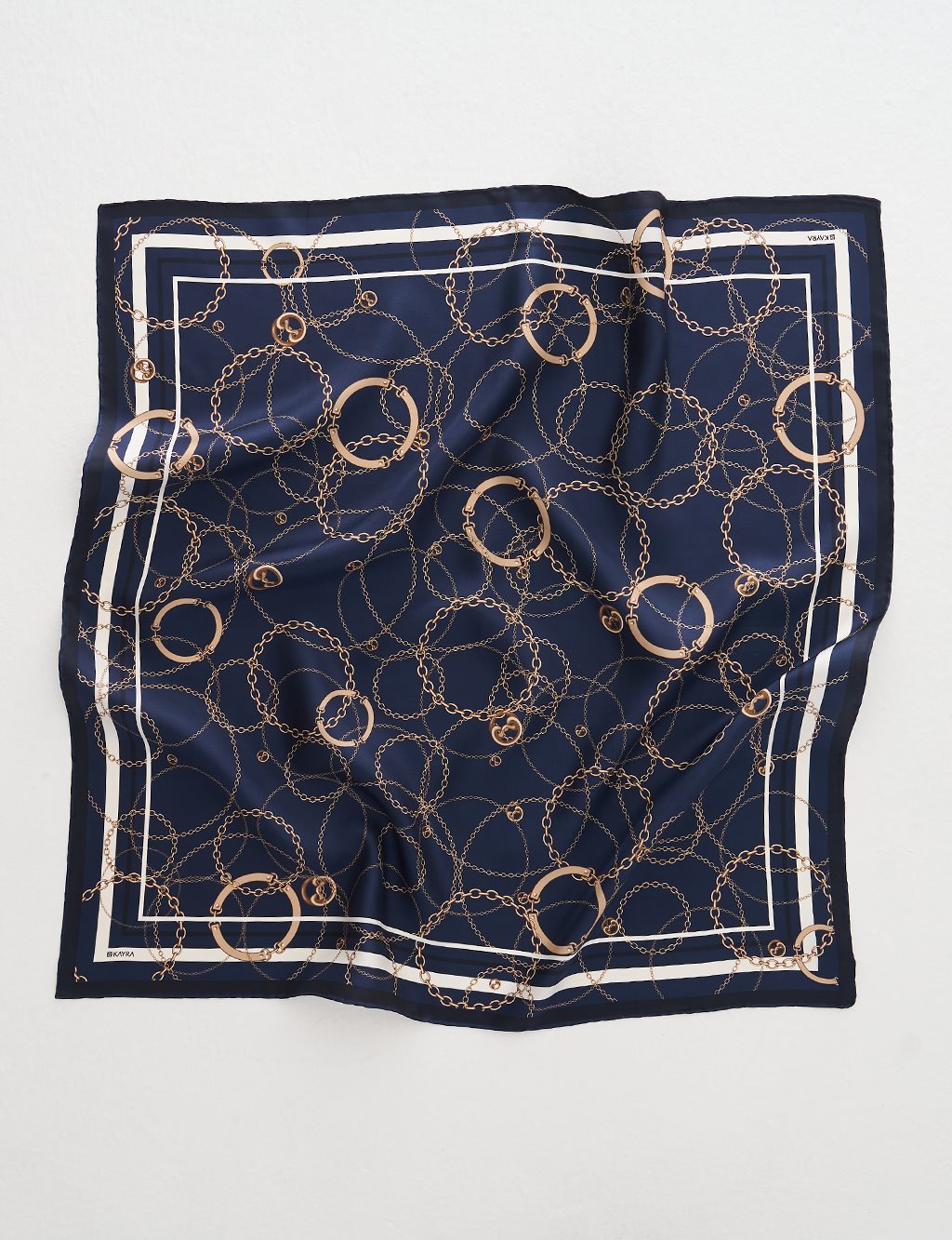 Chain Pattern Silk Scarf Navy Blue