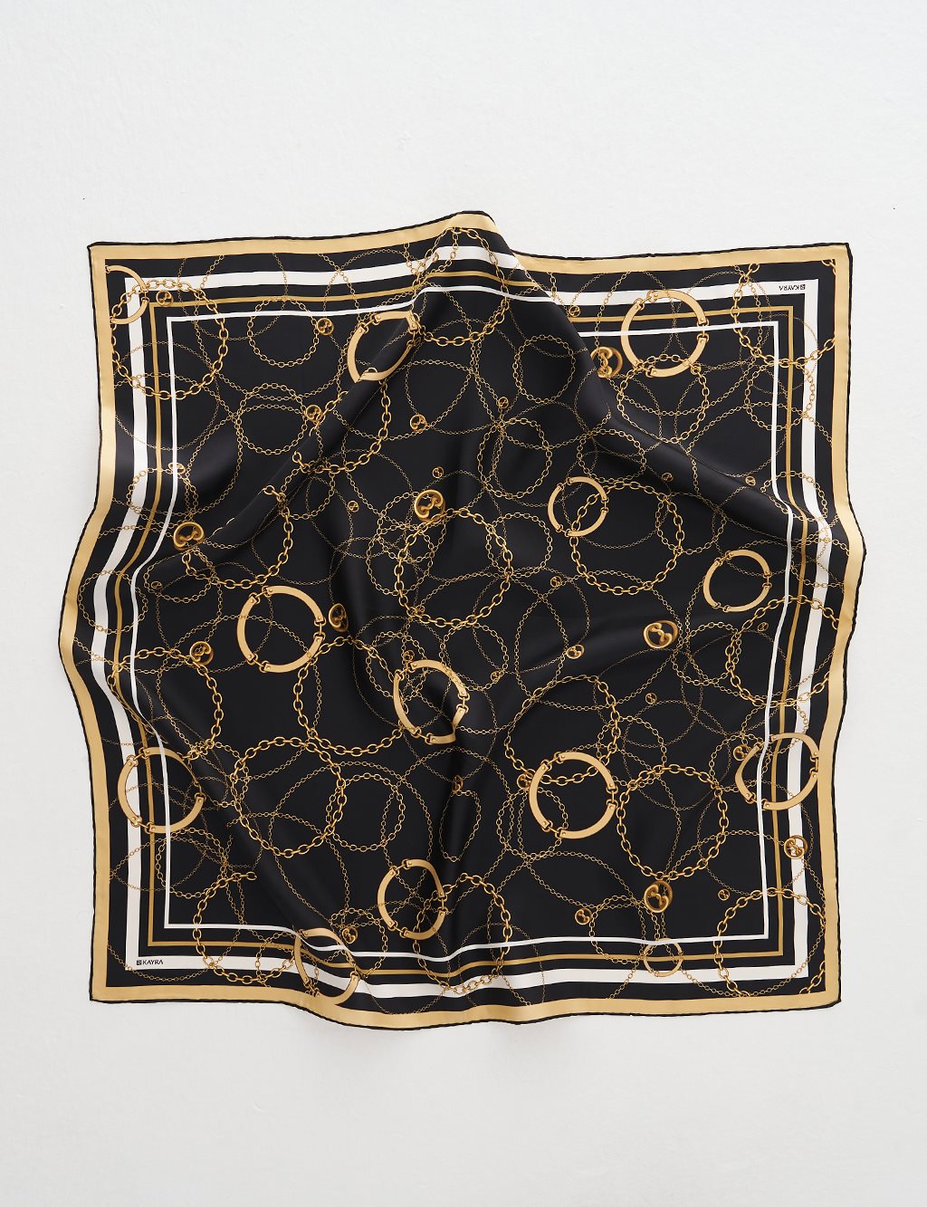 Chain Pattern Silk Scarf Black
