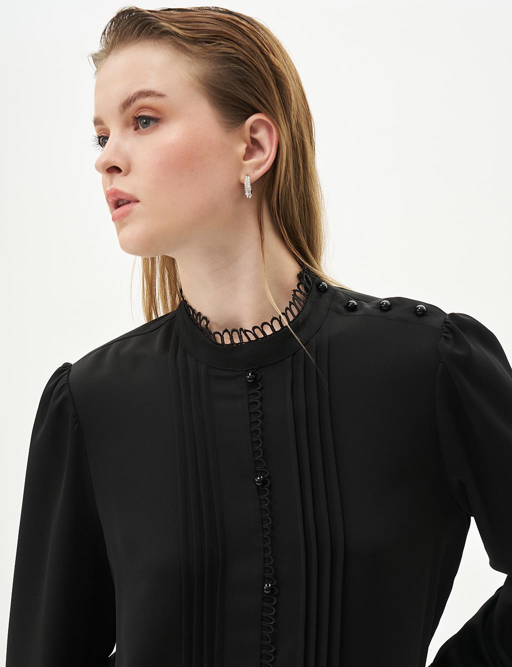 Ribbed Balloon Sleeve Tunic Black