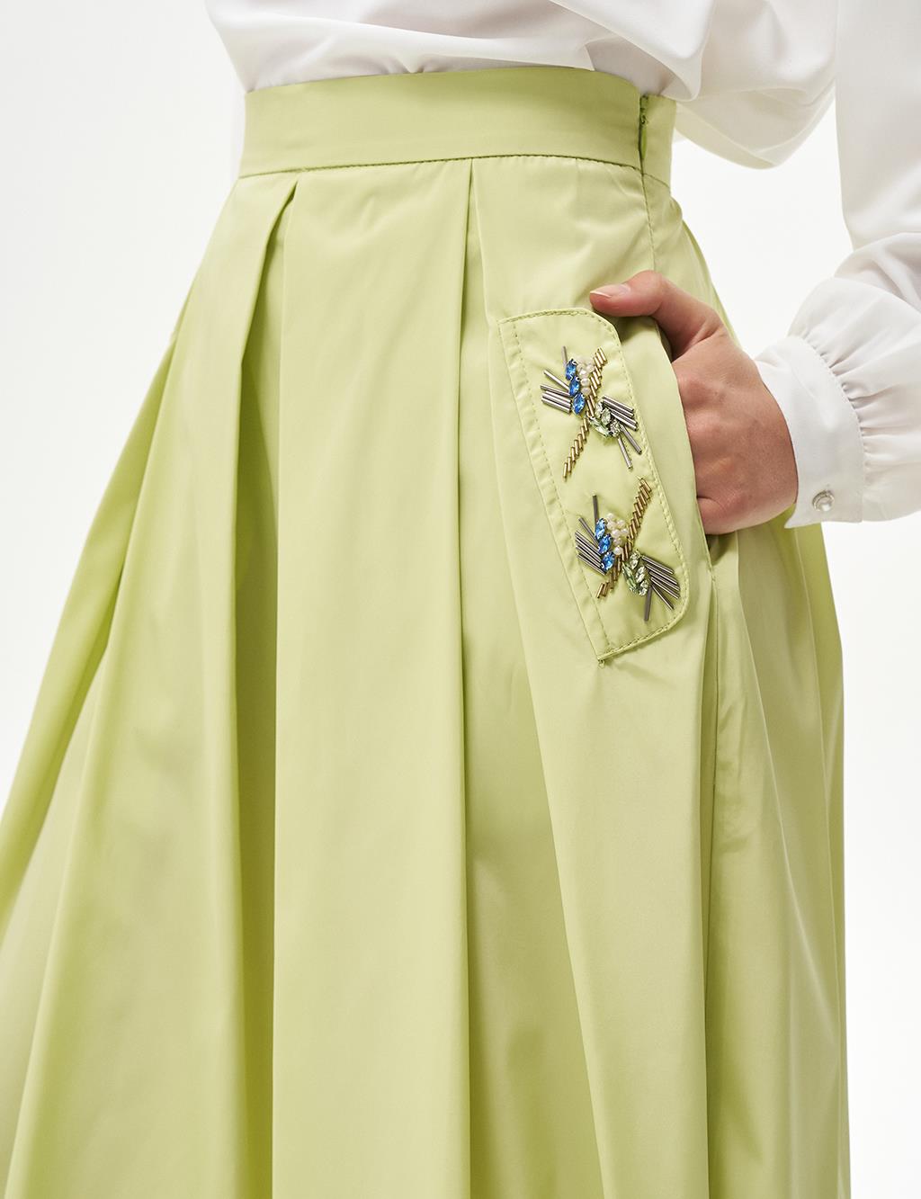 Pleated Beaded Skirt Pistachio Green