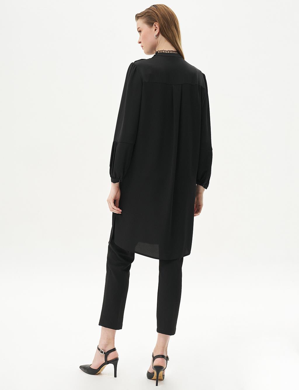 Ribbed Balloon Sleeve Tunic Black