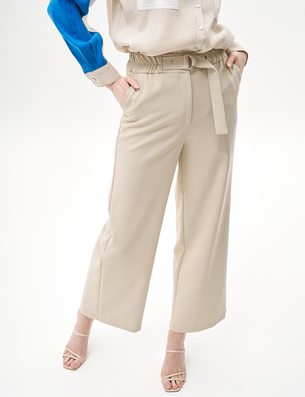 Elastic Waist Wide Leg Pants Stone