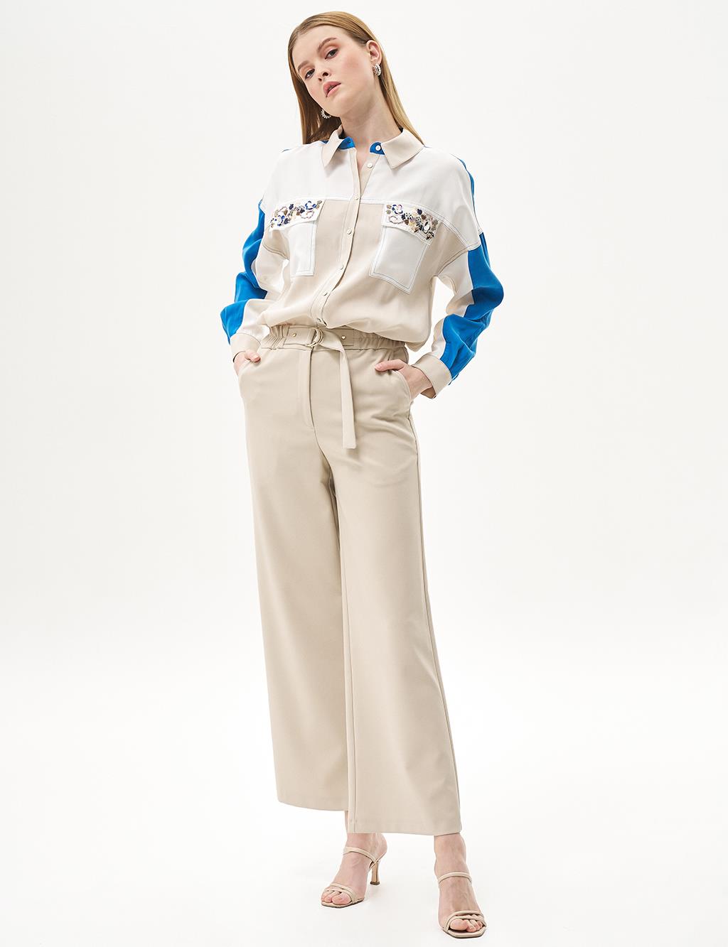 Elastic Waist Wide Leg Pants Stone