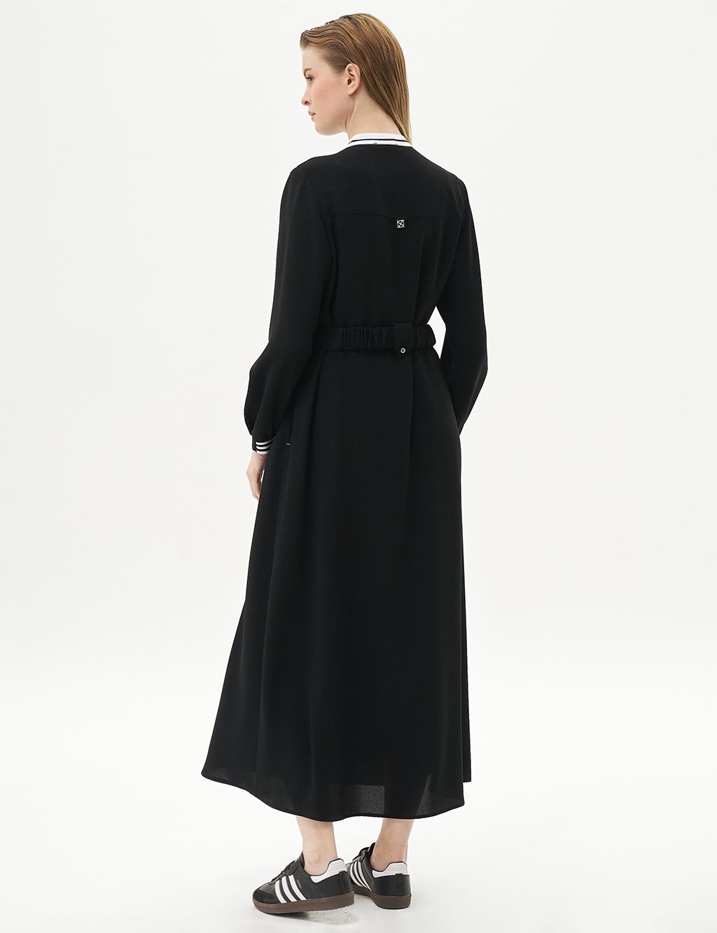 Ribbed Zero Collar Dress Black