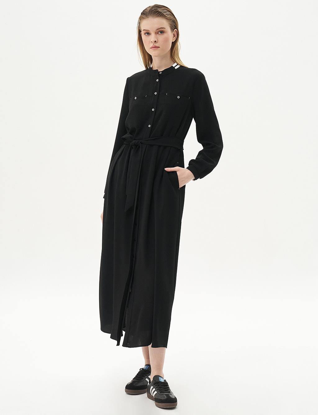 Ribbed Zero Collar Dress Black